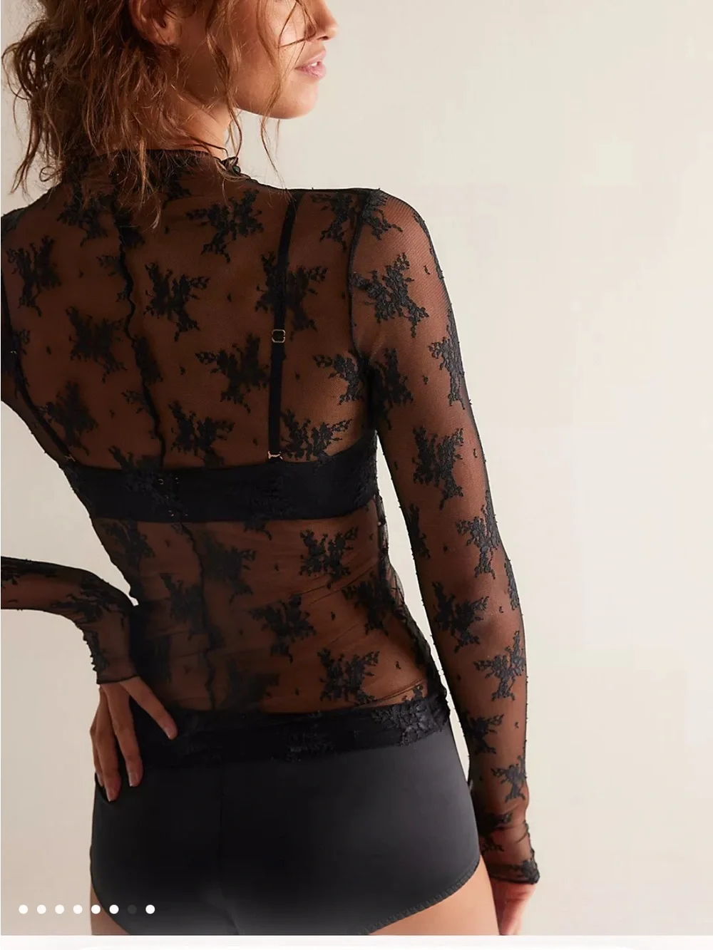 Free People Lady Lux Floral Mesh Layering Top lace Medium NWT Black